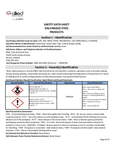 galvanized sheet metal msds|galvanized steel health risks.